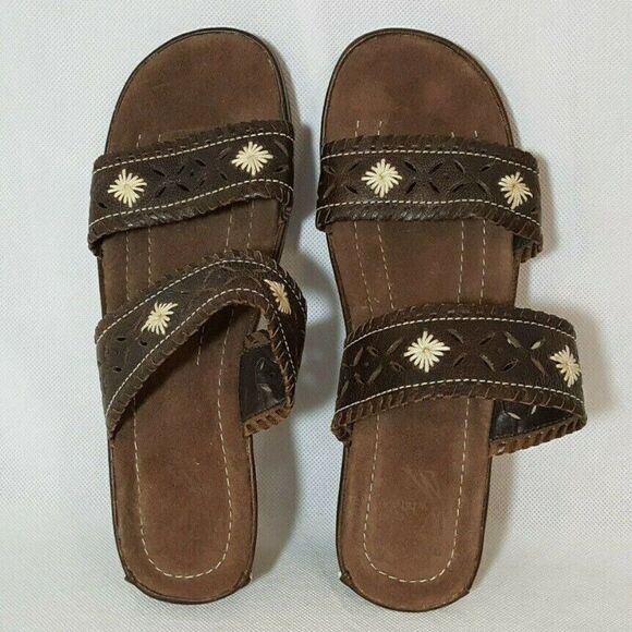 NEW White Mountain Slide Sandals Sz 6 Brown Laser Cut Embroidered - Picture 5 of 7